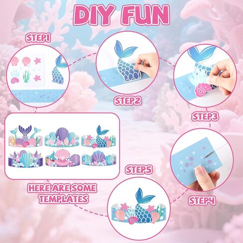 24 PCS Mermaid Birthday Party Crowns Under the Sea Ocean Diy Crown Kits Art Art Kids Paper Paper Mermaid Party Tavor Hats Paper Princess Making Making Decorations Party Decorations for Girls Boys in Saudi Arabia