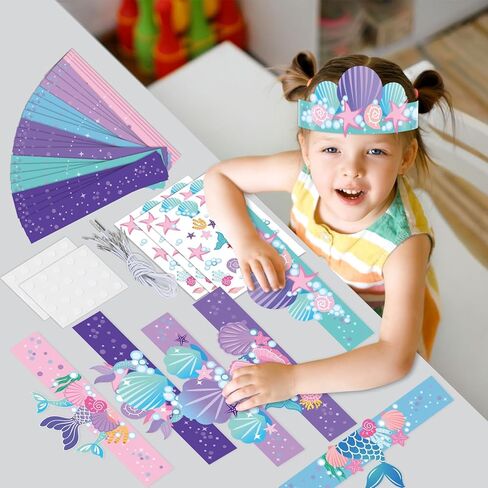 24 PCS Mermaid Birthday Party Crowns Under the Sea Ocean Diy Crown Kits Art Art Kids Paper Paper Mermaid Party Tavor Hats Paper Princess Making Making Decorations Party Decorations for Girls Boys in Saudi Arabia