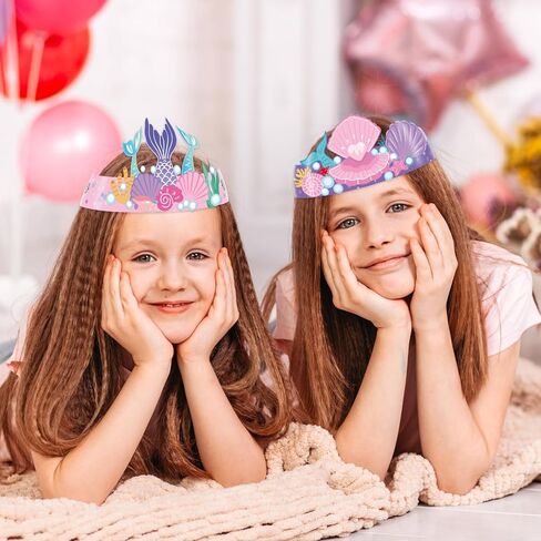 24 PCS Mermaid Birthday Party Crowns Under the Sea Ocean Diy Crown Kits Art Art Kids Paper Paper Mermaid Party Tavor Hats Paper Princess Making Making Decorations Party Decorations for Girls Boys in Saudi Arabia