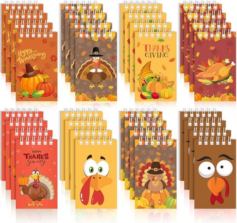 Pasimy 48 Pcs Thanksgiving Notepads Fall Thanksgiving Party Favor Harvest Small Spiral Notebooks Turkey Pumpkin Leaves Memo Pad for Thanksgiving Autumn Birthday Baby Shower Party Supplies(Cartoon) in Saudi Arabia
