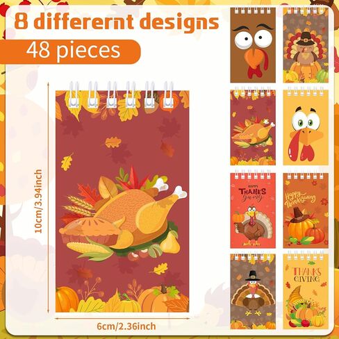 Pasimy 48 Pcs Thanksgiving Notepads Fall Thanksgiving Party Favor Harvest Small Spiral Notebooks Turkey Pumpkin Leaves Memo Pad for Thanksgiving Autumn Birthday Baby Shower Party Supplies(Cartoon) in Saudi Arabia