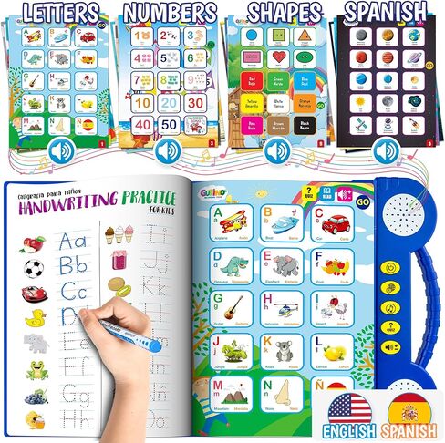 Bilingual Preschool Learning Activities with 2 Dry Erase Markers, Great Toddler Learning Activities. Reusable Spanish and English Preschool Workbook Homeschool Supplies in Kuwait