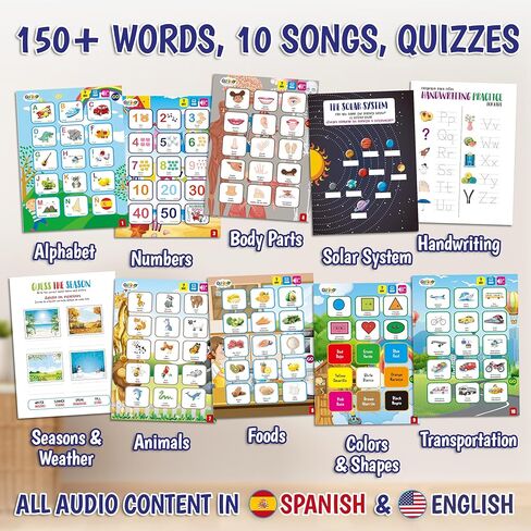 Bilingual Preschool Learning Activities with 2 Dry Erase Markers, Great Toddler Learning Activities. Reusable Spanish and English Preschool Workbook Homeschool Supplies in Kuwait