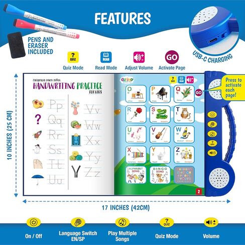 Bilingual Preschool Learning Activities with 2 Dry Erase Markers, Great Toddler Learning Activities. Reusable Spanish and English Preschool Workbook Homeschool Supplies in Kuwait