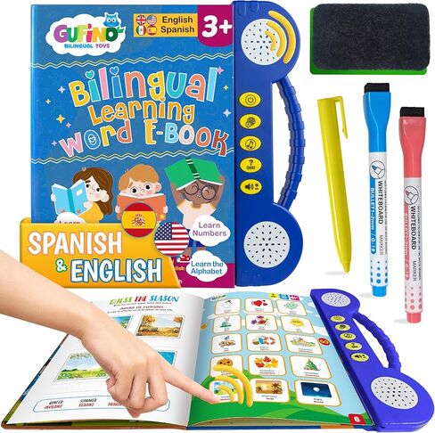 Bilingual Preschool Learning Activities with 2 Dry Erase Markers, Great Toddler Learning Activities. Reusable Spanish and English Preschool Workbook Homeschool Supplies in Kuwait