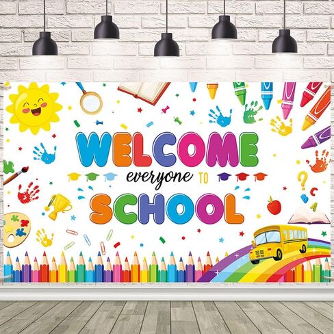 Colorful Back to School Banner Kids Classroom Welcome to Kindergarten Party Decorations First Day in Preschool Kindergarten Photography Background Photo Studio 3.6x5.9ft in Saudi Arabia