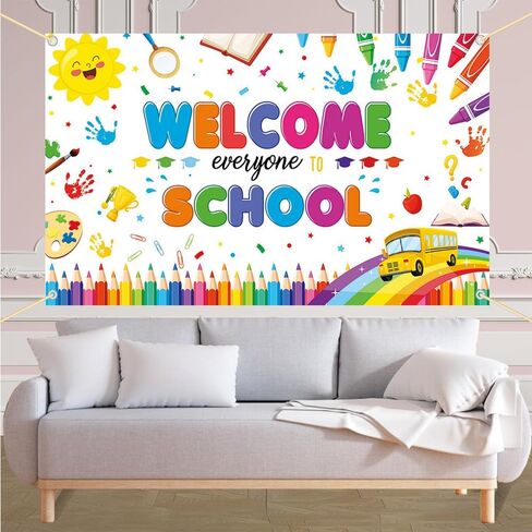 Colorful Back to School Banner Kids Classroom Welcome to Kindergarten Party Decorations First Day in Preschool Kindergarten Photography Background Photo Studio 3.6x5.9ft in Saudi Arabia