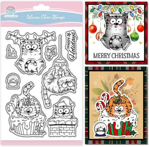 Globleland Christmas Comic Cat Clear Clear Stamp لتصنيع البطاقات Cartoon Cats Stamps Silicone Tree Tree Stamprent Fradplan in Saudi Arabia