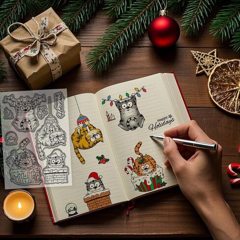 Globleland Christmas Comic Cat Clear Clear Stamp لتصنيع البطاقات Cartoon Cats Stamps Silicone Tree Tree Stamprent Fradplan in Saudi Arabia
