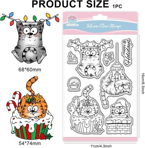 Globleland Christmas Comic Cat Clear Clear Stamp لتصنيع البطاقات Cartoon Cats Stamps Silicone Tree Tree Stamprent Fradplan in Saudi Arabia