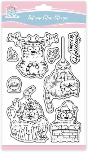 Globleland Christmas Comic Cat Clear Clear Stamp لتصنيع البطاقات Cartoon Cats Stamps Silicone Tree Tree Stamprent Fradplan in Saudi Arabia