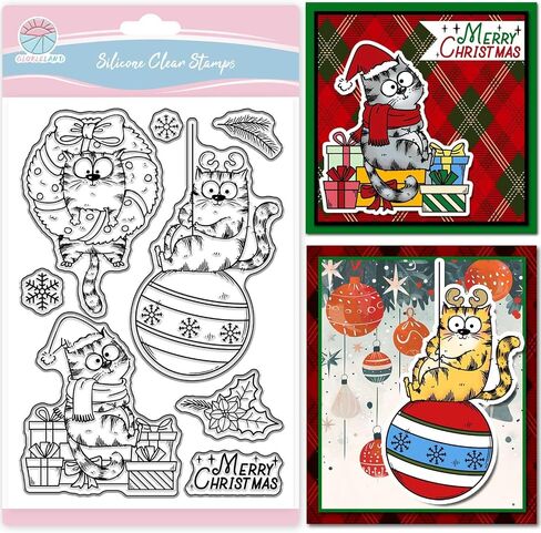 GLOBLELAND Christmas Comic Cat Clear Stamp for Card Making Cartoon Cats Silicone Stamps Christmas Tree Transparent Stamp for DIY Scrapbooking Embossing Journaling in Saudi Arabia