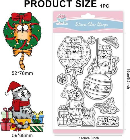 GLOBLELAND Christmas Comic Cat Clear Stamp for Card Making Cartoon Cats Silicone Stamps Christmas Tree Transparent Stamp for DIY Scrapbooking Embossing Journaling in Saudi Arabia