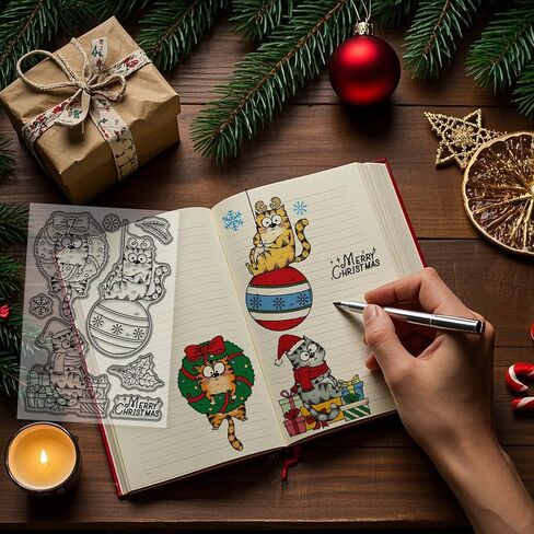 GLOBLELAND Christmas Comic Cat Clear Stamp for Card Making Cartoon Cats Silicone Stamps Christmas Tree Transparent Stamp for DIY Scrapbooking Embossing Journaling in Saudi Arabia