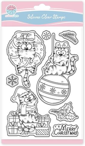 GLOBLELAND Christmas Comic Cat Clear Stamp for Card Making Cartoon Cats Silicone Stamps Christmas Tree Transparent Stamp for DIY Scrapbooking Embossing Journaling in Saudi Arabia