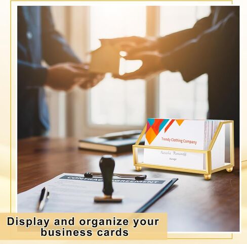 Leinuosen 2 Pcs Gold Glass Business Card Holder Metal Frame Desktop Name Card Display Storage Holder Stand Organizer Storage for Office Desktop Fits 80-100 Business Cards in Saudi Arabia