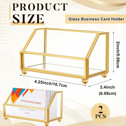 Leinuosen 2 Pcs Gold Glass Business Card Holder Metal Frame Desktop Name Card Display Storage Holder Stand Organizer Storage for Office Desktop Fits 80-100 Business Cards in Saudi Arabia