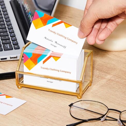 Leinuosen 2 Pcs Gold Glass Business Card Holder Metal Frame Desktop Name Card Display Storage Holder Stand Organizer Storage for Office Desktop Fits 80-100 Business Cards in Saudi Arabia