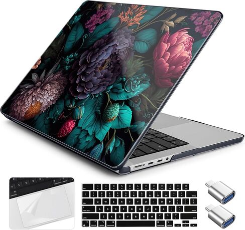 for M4 MacBook Pro 14 Inch Case 2025 2024 2023 2021 Model A3112/A3401/A3185/A2918/A2992/A2779/A2442 M3 M2 M1, Hard Shell with Keyboard Cover+Trackpad Film+OTG Adapter, Cherry Blossom in Saudi Arabia