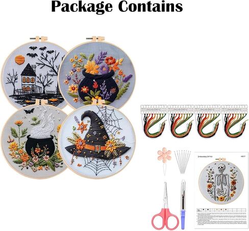 4 Set Halloween Embroidery Kit, Halloween Crafts for Adults, DIY Cross Stitch Craft Kit, with Needles and Thread Included (# A) in Saudi Arabia