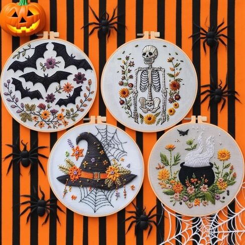 4 Set Halloween Embroidery Kit, Halloween Crafts for Adults, DIY Cross Stitch Craft Kit, with Needles and Thread Included (# A) in Saudi Arabia