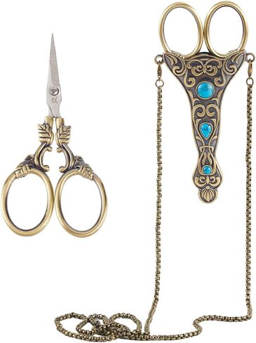 Sunnyclue 4 Inch 1pc مقص أوروبي سلاسل مقص خياطة صغيرة في الفيروز تطريز نمط القلادة الصلب غير القابل للصدأ مقصات القطع لقطع أدوات الإبرة النسيج الحرفية لوازم النساء البالغين in Saudi Arabia