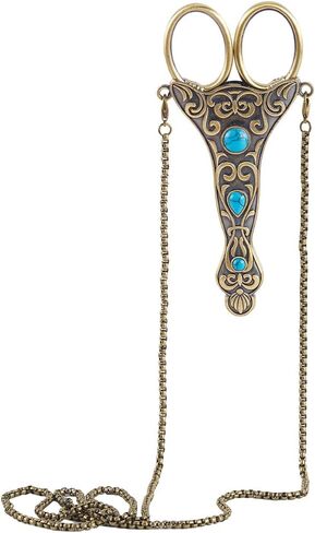 Sunnyclue 4 Inch 1pc مقص أوروبي سلاسل مقص خياطة صغيرة في الفيروز تطريز نمط القلادة الصلب غير القابل للصدأ مقصات القطع لقطع أدوات الإبرة النسيج الحرفية لوازم النساء البالغين in Saudi Arabia
