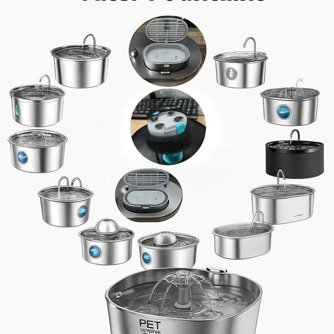 Stainless Steel Cat Water Fountain – 2.2L/74oz Ultra-Quiet Pump, Visible Water Level, Dual Flow Modes – Automatic Pet Water Dispenser for Cats & Small Dogs in Saudi Arabia