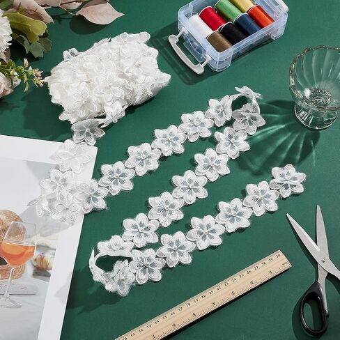 MAYJOYDIY 3.8Yards Gold 3D Flower Lace Trim Ribbon 1.8inch Pearl Embroidered Organza Lace Ribbon Fabric Trimmings for Dress Party Clothes Decoration DIY Sewing Craft in Saudi Arabia