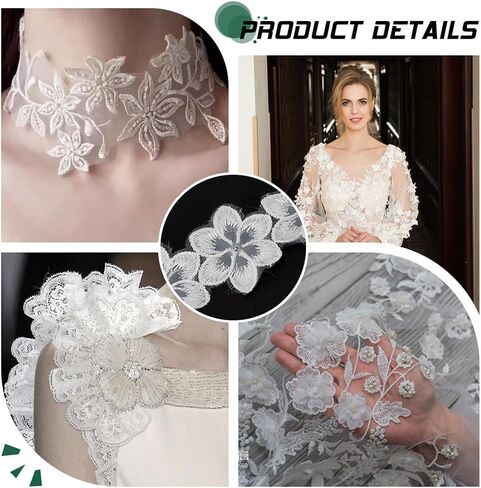 MAYJOYDIY 3.8Yards Gold 3D Flower Lace Trim Ribbon 1.8inch Pearl Embroidered Organza Lace Ribbon Fabric Trimmings for Dress Party Clothes Decoration DIY Sewing Craft in Saudi Arabia