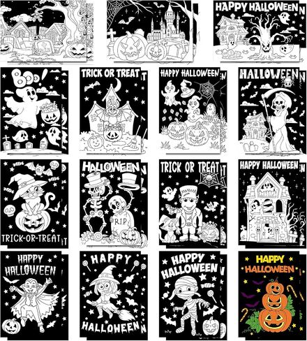 Zhanmai 30 Pcs Halloween Coloring Posters DIY Halloween Crafts Bulk Color Horror Castle Ghosts Pumpkins Witches Skeleton Poster DIY Crafts for Holiday Party School Home Activities in Saudi Arabia