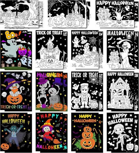 Zhanmai 30 Pcs Halloween Coloring Posters DIY Halloween Crafts Bulk Color Horror Castle Ghosts Pumpkins Witches Skeleton Poster DIY Crafts for Holiday Party School Home Activities in Saudi Arabia
