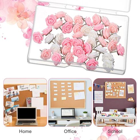 40pcs دبابيس دفع زهرة ، روز إبهام اللطيف اللطيف الوردي thumbtacks للوحة الفلين دبابيس الدفع الزخرفية لصور لوحة النشرة على الجدار مكاتب الجدار in Saudi Arabia