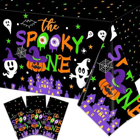 3 PCS Halloween Table -microlths - أغطية طاولة عيد ميلاد واحدة - قرع الأشباح من القماش المائدة البلاستيكية للبنين والفتاة لوازم حفلة عيد الميلاد الأولى in Saudi Arabia