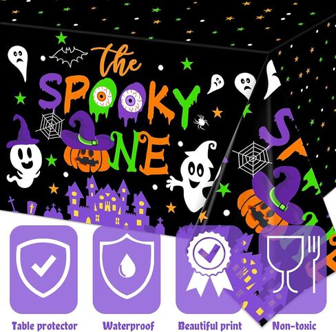3 PCS Halloween Table -microlths - أغطية طاولة عيد ميلاد واحدة - قرع الأشباح من القماش المائدة البلاستيكية للبنين والفتاة لوازم حفلة عيد الميلاد الأولى in Saudi Arabia