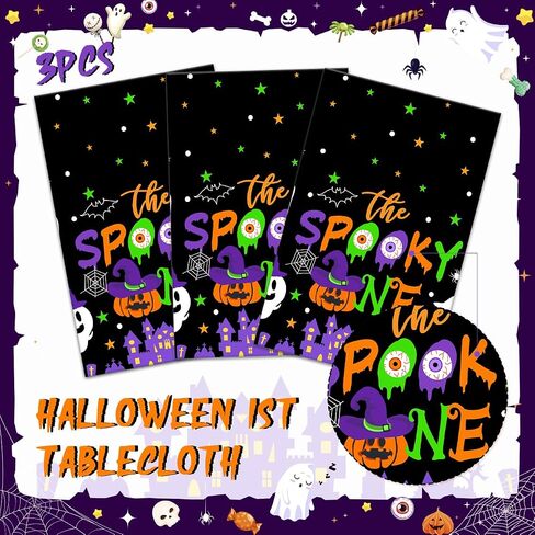 3 PCS Halloween Table -microlths - أغطية طاولة عيد ميلاد واحدة - قرع الأشباح من القماش المائدة البلاستيكية للبنين والفتاة لوازم حفلة عيد الميلاد الأولى in Saudi Arabia
