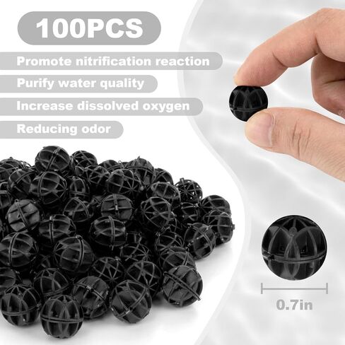 كرات Aquarium Bio - 100pcs وسائط مرشح الحوض الأسود بالجملة مع وسائط الترشيح البيولوجية الإسفنجية لـ Koi Pond ، خزان الأسماك ، علبة ، مضخة الهواء in Saudi Arabia