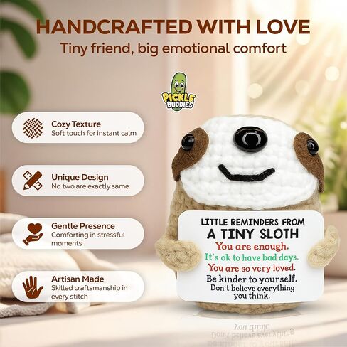 Positive Crochet Animals Sloth Dog - Handmade Emotional Support Crochet Doll Desk Decor Pickle Gifts Emotional Support Plush for Anxiety & Stress Relief in Kuwait