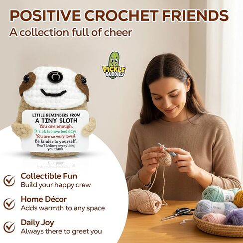 Positive Crochet Animals Sloth Dog - Handmade Emotional Support Crochet Doll Desk Decor Pickle Gifts Emotional Support Plush for Anxiety & Stress Relief in Kuwait