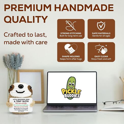 Positive Crochet Animals Sloth Dog - Handmade Emotional Support Crochet Doll Desk Decor Pickle Gifts Emotional Support Plush for Anxiety & Stress Relief in Kuwait