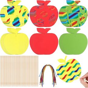Liliful 60 Set Apple Crafts for Kids Bulk Apple Scratch Crafts with Ribbon Wooden Stylus Graduation Hanging Ornaments for Back to School Teacher Student Classroom Activities Summer Fall Decor in Saudi Arabia