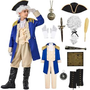 زي Akokvlar George Washington for Kids Hamilton American Boys Coysume with شعر مستعار in Saudi Arabia