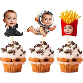 50pcScustom Face Cupcake Topcake Cutout | 2.5 "دش الطفل ديكور حفلة عيد ميلاد شخصية متعة الوجه صورة الحلوى القابلة للتخصيص اختيارات علاج أكثر زخارف الطعام (50) in Kuwait