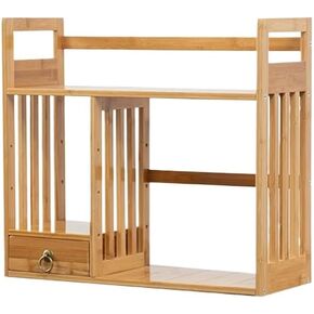 Bookcase Bamboo Desk File Organizer with Drawer, 2 Tier Desk Organizers and Accessories, Open Stackable Storage Rack, for School Home Office Supplies Modern(Original Colours,L60xW19xH45 cm) in Saudi Arabia
