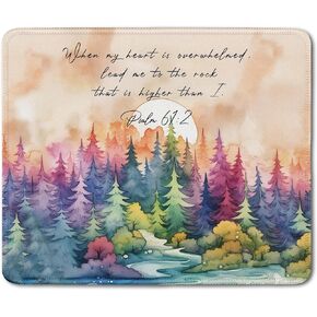 Watercolor Forest Christian Mouse Pad, Psalm 61:2 Bible Verse Mouse Pads Mousepad for Desk Home Office Dorm Computers Laptop, Religious Office Supplies Desk Accessories, 9.5x7.9 Inch in Kuwait