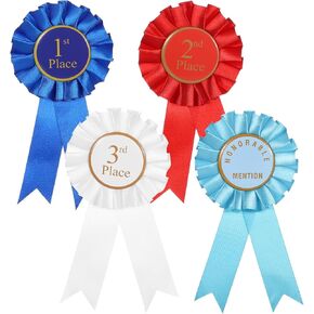 4 PCS Award Ribbon Rosette Set ، Grand Award Ribbon Ribbon Victory Ribbons ، شرائط مشاركة الساتان الأولى في المرتبة الثالثة في المرتبة الثالثة في المركز الشريفي ، ميداليات شارة الشارة الفاخرة-Ribbon for Classroom in Kuwait