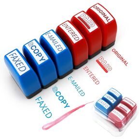 مجموعة طوابع طوابع محفوظة الذات - حزمة حمراء وأزرق لمستندات العمل | طوابع المكاتب المسبقة (مدفوعة ، فاكس ، إدخال ، نسخة) | طوابع مطاطية متينة للأوراق ورسائل البريد الإلكتروني والسجلات | بواسطة 6ugooes in Kuwait