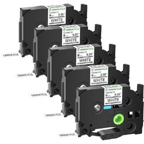 Greencycle مرنة معطير التسمية شريط Tze-Fx221 9mm 0.35 "أبيض مغلق متوافق مع الأخ p-touch tzefx221 tz-fx221 tze tz 3/8 بوصة أسود على شريط تسمية أبيض لـ pt-d200 pt-d210 pt-d220 ، 5 pack in Kuwait