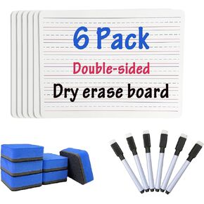 مجموعة صغيرة من اللوحة الجافة - حزمة 6 ، 9 × 12 بوصة من الألواح البيضاء ذات الوجهين المزدوج مع 6 علامات و 6 محايات جافة - مثالية للطالب والمعلم والفصول الدراسية والمكتب والاجتماع in Kuwait