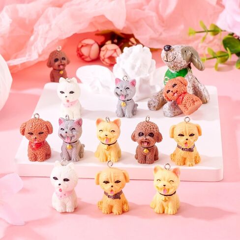 Resin Dog Charms Cute Cartoon Puppy Dog Dangle Pendants Pet Animal Charms Lovely Hang Ornament for DIY Crafts Keychain Necklace Jewelry Making in Saudi Arabia
